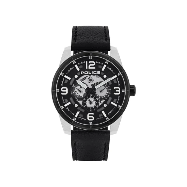 Police Men's Black Leather Watch