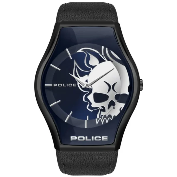 Police Men's Black Leather Watch