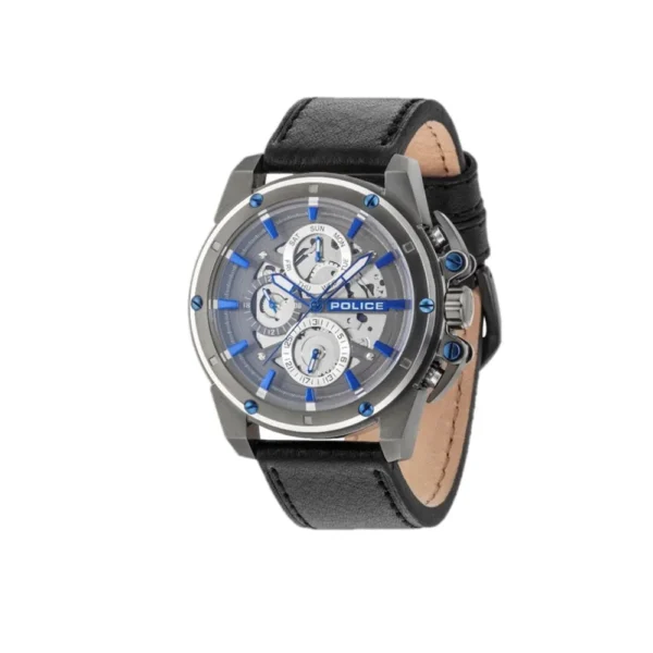 Police Men's Black Leather Watch
