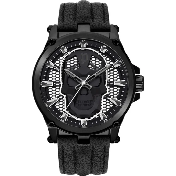 Police Men's Black Leather Watch