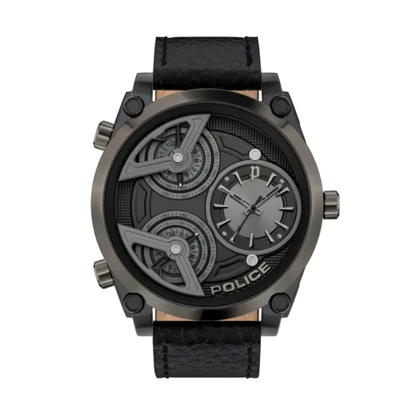 Police Men's Black Leather Watch