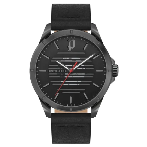 Police Men's Black Leather Watch