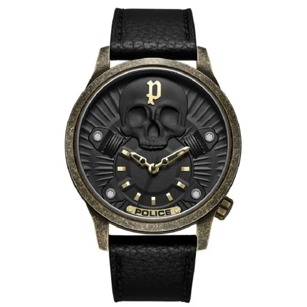Police Men's Black Leather Watch