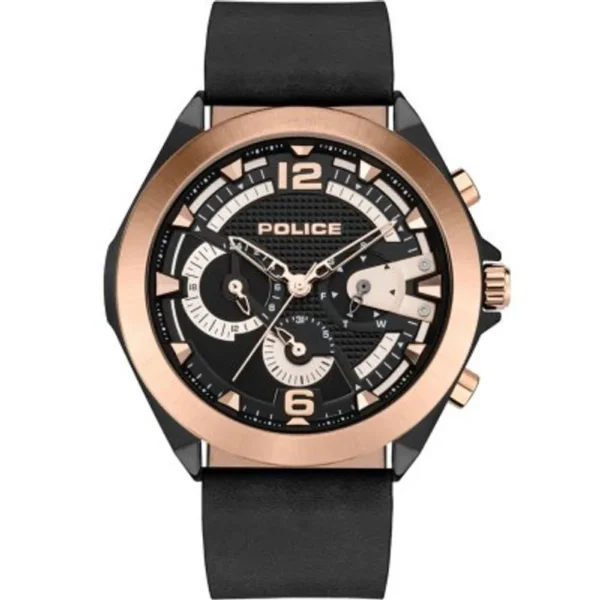 Police Men's Black Leather Watch
