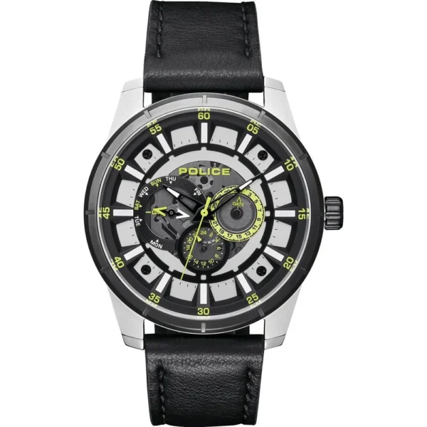 Police Men's Black Leather Watch
