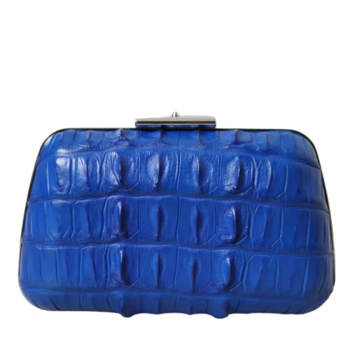 Balenciaga designer women’s electric blue crocodile skin evening clutch