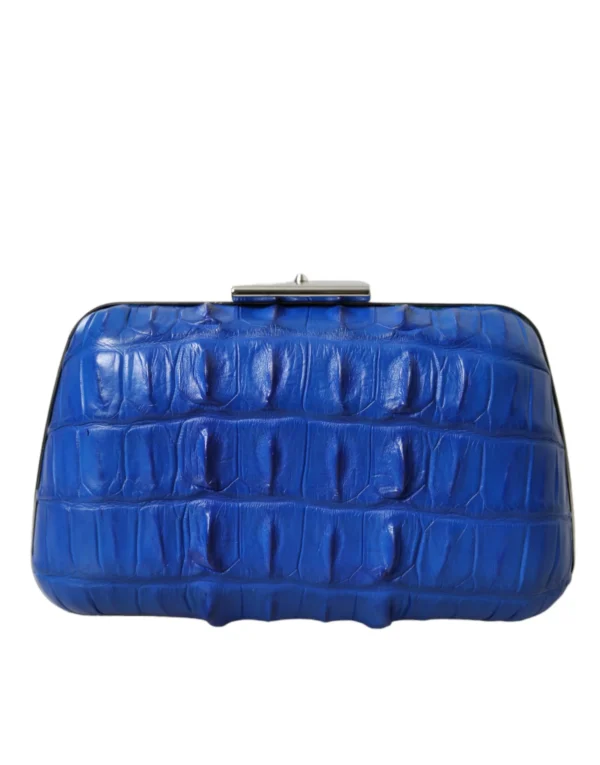 Balenciaga designer women’s electric blue crocodile skin evening clutch