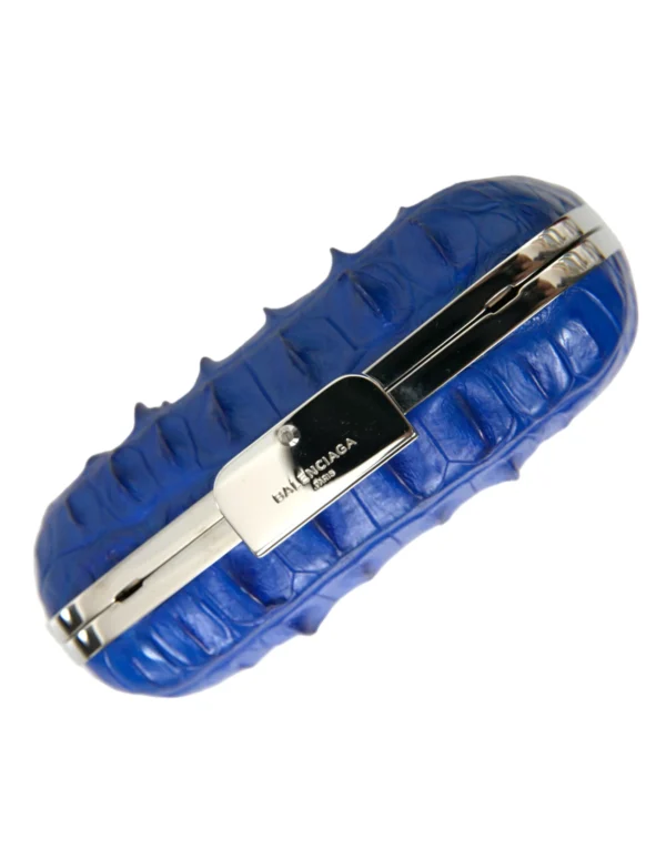 Elegant Balenciaga women’s crocodile and lamb leather clutch in electric blue