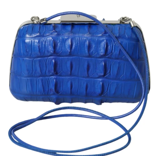 Balenciaga women’s electric blue crocodile leather clutch bag made in Italy