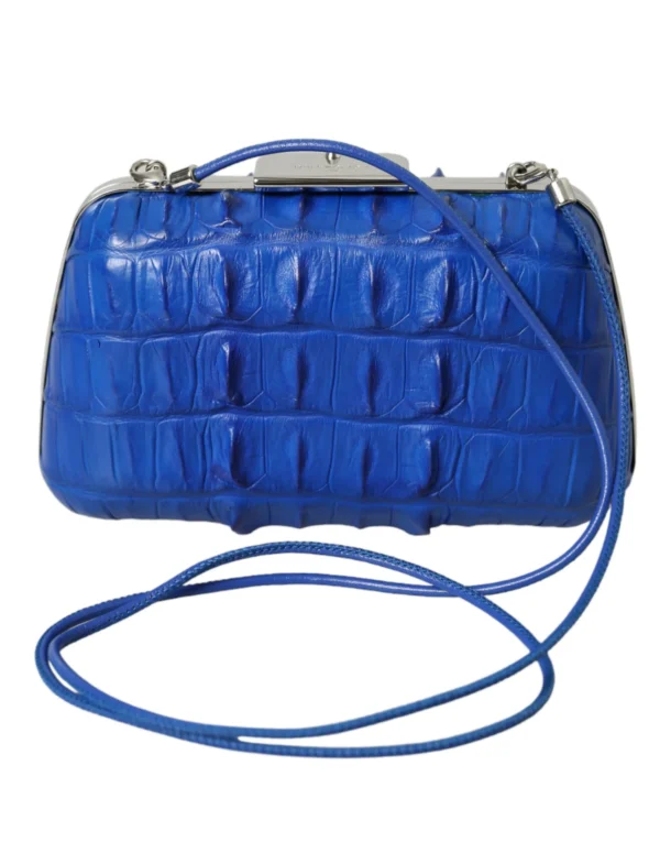 Balenciaga women’s electric blue crocodile leather clutch bag made in Italy