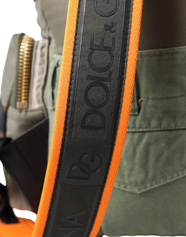 Dolce & Gabbana men’s military green patchwork backpack with drawstring closure