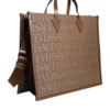 Versace women’s brown jacquard leather tote with spacious interior