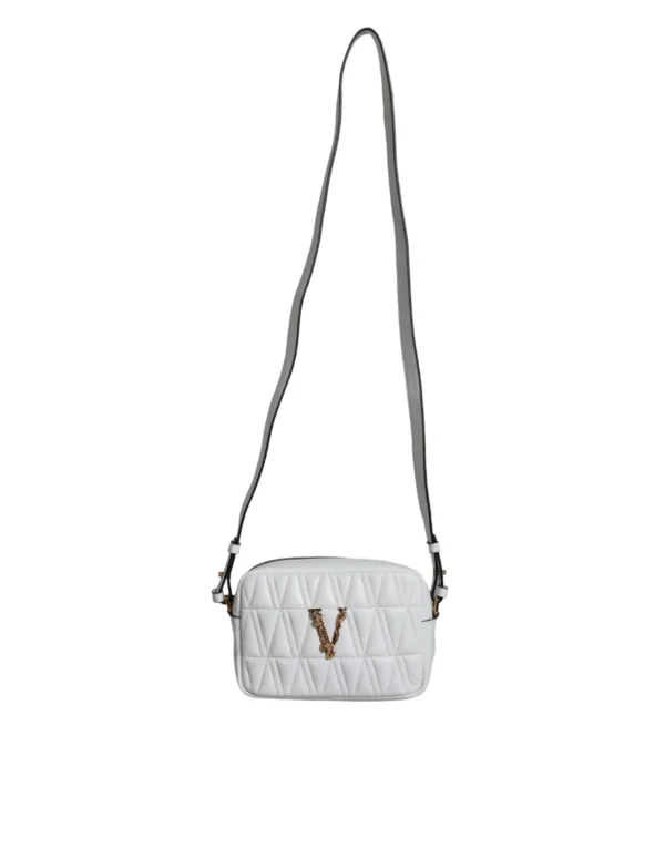 Versace designer women’s white quilted crossbody bag with logo hardware