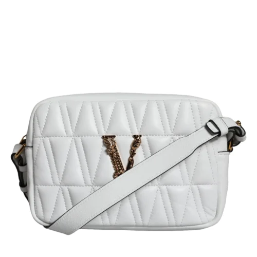 Versace women’s white quilted nappa leather crossbody bag - luxury Italian handbag