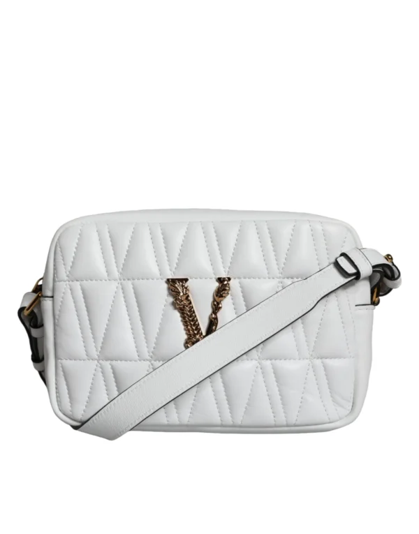 Versace women’s white quilted nappa leather crossbody bag - luxury Italian handbag