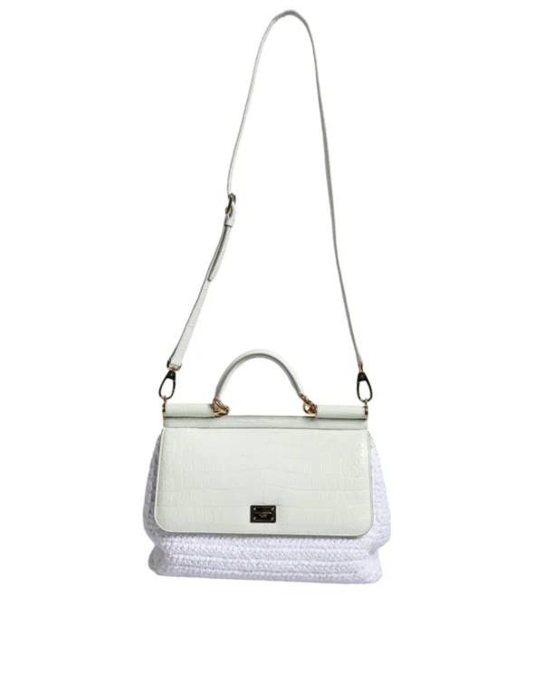 Dolce & Gabbana women’s white Sicily leather raffia handbag Luxury Dolce & Gabbana Sicily white leather and raffia crossbody bag