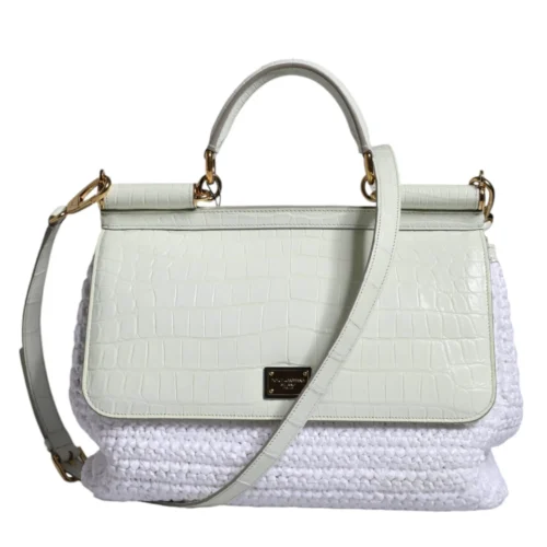Dolce & Gabbana women’s white raffia leather Sicily crossbody satchel bag