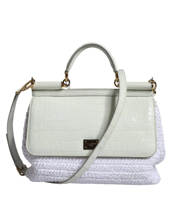 Dolce & Gabbana Sicily raffia leather crossbody satchel for women Dolce & Gabbana women’s white raffia leather Sicily crossbody satchel bag