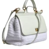 Dolce & Gabbana Sicily white raffia leather satchel for women Dolce & Gabbana women’s white Sicily satchel bag with gold-tone hardware