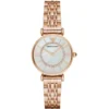 Armani women’s pink gold stainless steel quartz watch with grey dial