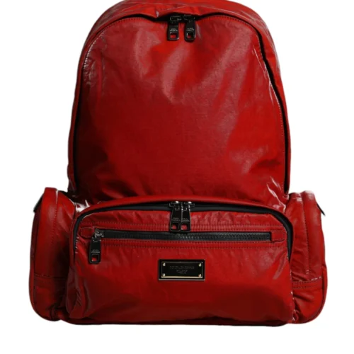 Dolce & Gabbana men’s red patent leather backpack with logo plaque
