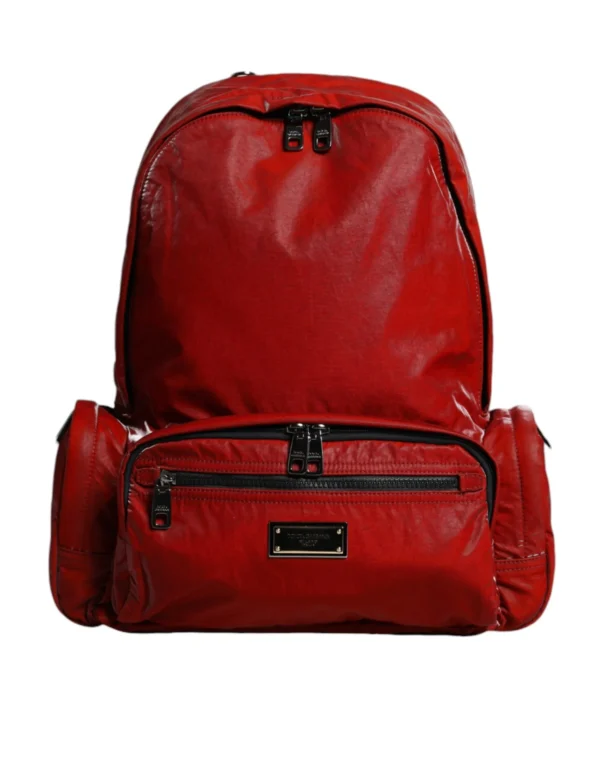 Dolce & Gabbana men’s red patent leather backpack with logo plaque