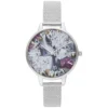 Olivia Burton women’s silver stainless steel quartz watch with floral motif dial