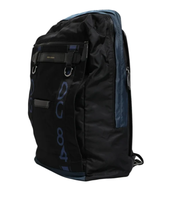 Dolce & Gabbana men’s stylish black nylon backpack with blue accents and logo