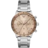 Armani men’s silver stainless steel quartz watch with beige dial