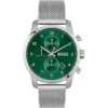Hugo Boss men’s silver stainless steel quartz watch with green dial