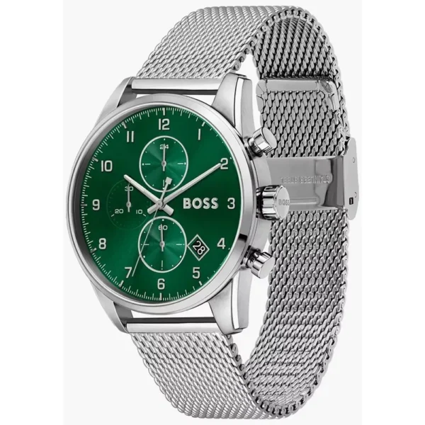 Luxury Hugo Boss men’s silver bracelet watch with quartz movement